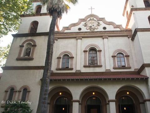 The front of St Francis of Assisi Parish in Sacramento, where a benefit concert for Clara's House will be held on July 31.